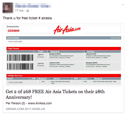 Don T Fall For This Airasia Free Ticket Scam