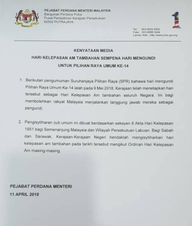 Ge14 Pmo Just Declared 9 May A Public Holiday