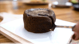 get from cutting into a lava cake to reveal molten rich chocolate sauce ooz...