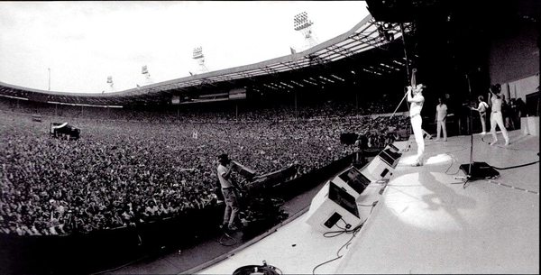 Queen performing at Wembley Stadium, London for Live Aid 1985