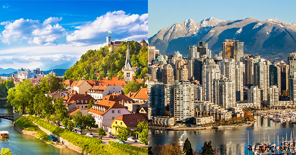 Ljublana, Slovenia (left) and Vancouver, Canada (right).