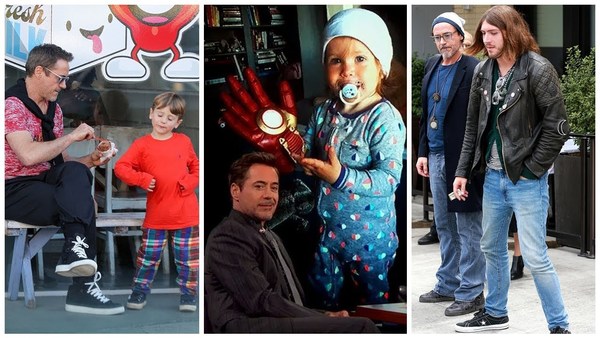 From left: Robert Downey Jr. with his children Exton, Avri, and Indio.