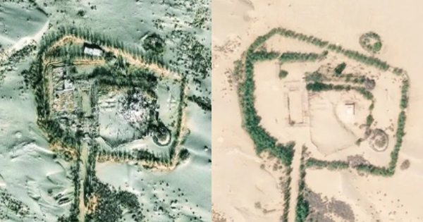 Before and after images of the Imam Asim shrine in Xinjiang.