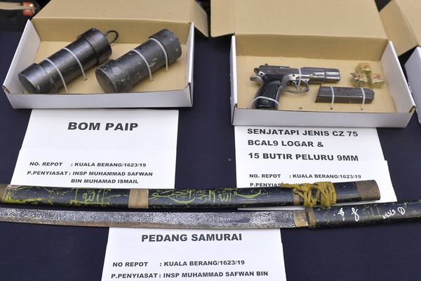 Weapons and explosives seized during the raids.