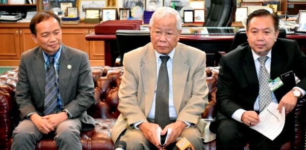 Sarawak Education, Science, and Technological Research Minister Datuk Seri Michael Manyin Jawong speaking at a press conference held at Baitulmakmur Building in Kuching.