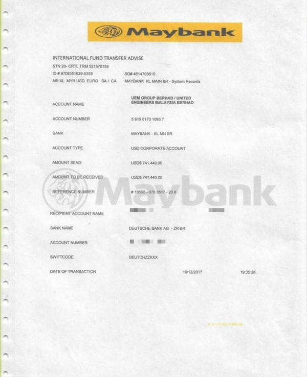 The bank document obtained by Lokman.