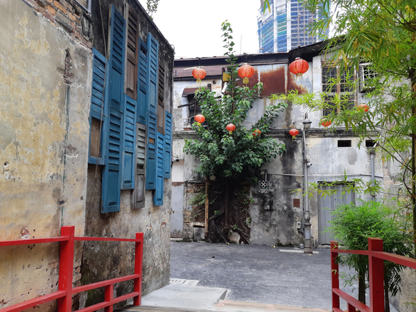 The original blue doors and windows were retained on the heritage shop lots.