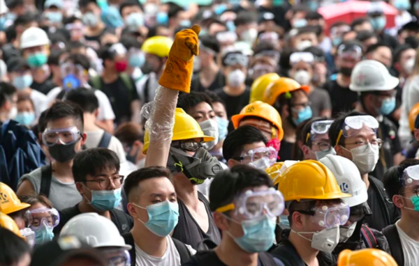 Protesters gathering near the Legislative Council today.