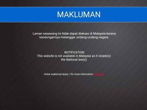 Paparan skrin portal yang sudah tidak dapat diakses lagi.