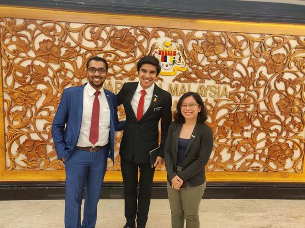 (From left) Tharma, Saddiq, and Qyira after the Dewan Rakyat's vote on 'Undi 18' yesterday, 16 July.