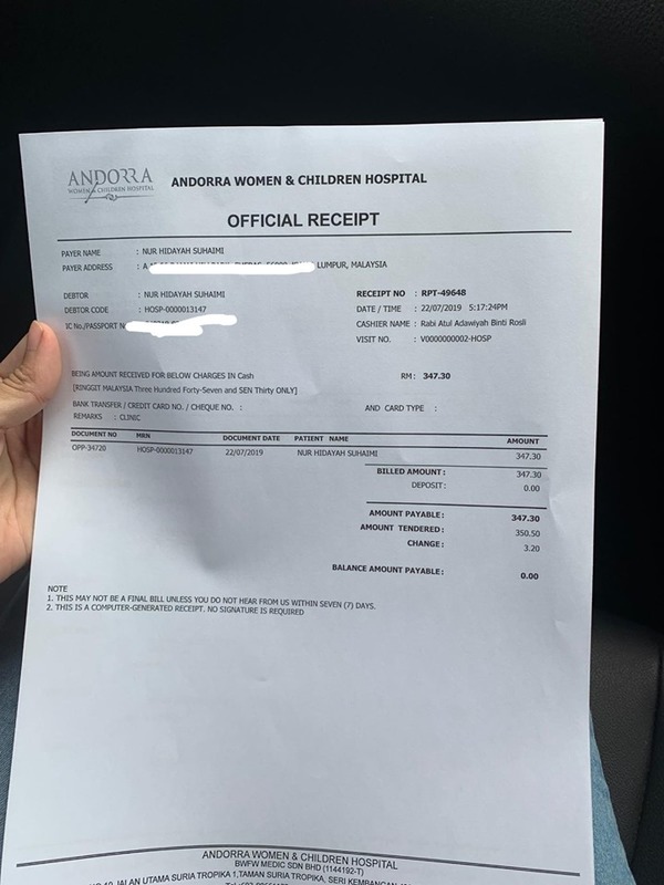 Ini merupakan resit untuk check-up kali pertama.