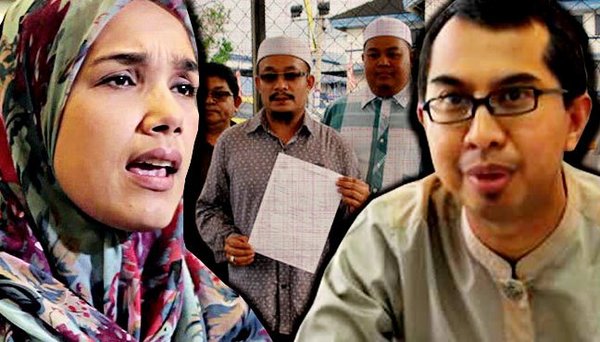 Former TV celebrity Wardina Safiyyah (left); celebrity preacher Kazim Elias (middle, holding a police report); and social activist Syed Azmi Alhabshi (left).