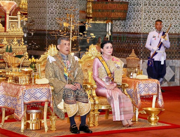 King Vajiralongkorn and Queen Suthida at their wedding ceremony in Bangkok on 1 May.