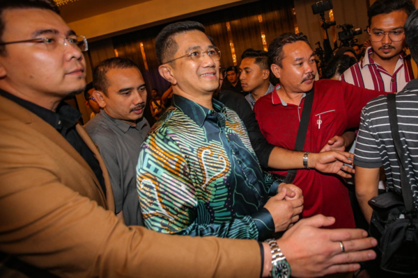 Datuk Seri Azmin Ali arriving at the Sheraton Hotel in Petaling Jaya yesterday.