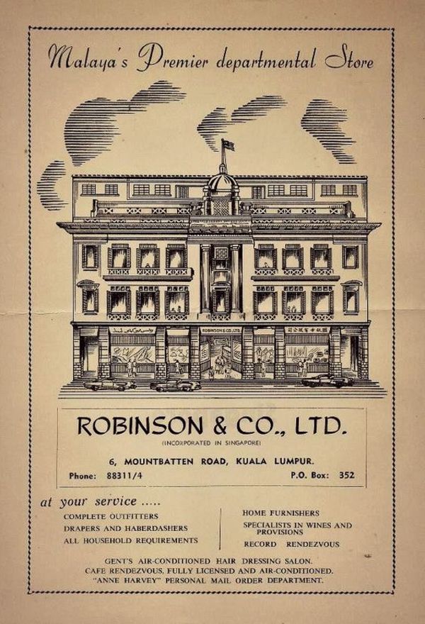 An ad showing Robinsons back when it was on Mountbatten Road (now Jalan Tun Perak).