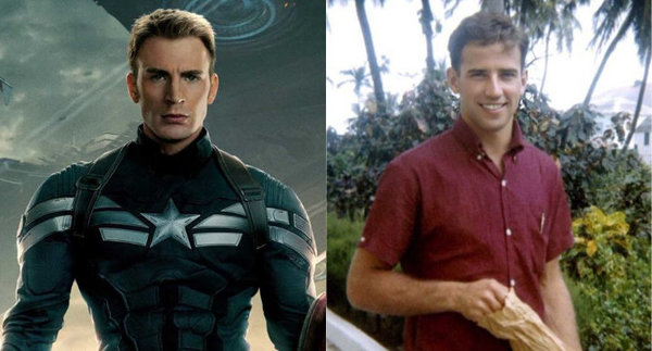 Wajah Captain America dan Joe Biden yang mirip ketika muda.