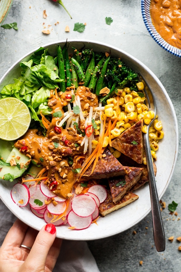 Vegan gado-gado salad with tempeh.