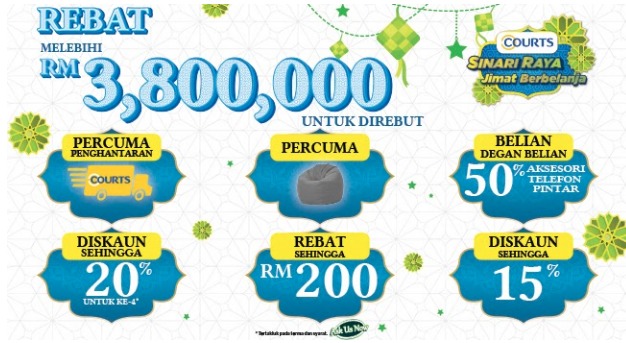 Lebih banyak rebat boleh dinikmati oleh pelanggan di Courts Malaysia bersempena persiapan menyambut Aidilfitri.
