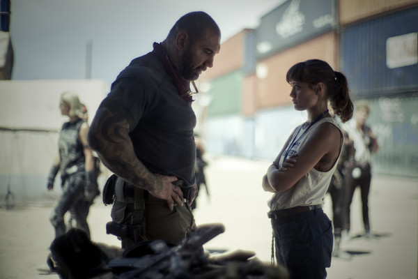 Dave Bautista as Scott Ward and Ella Purnell as Scott's daughter, Kate Ward.