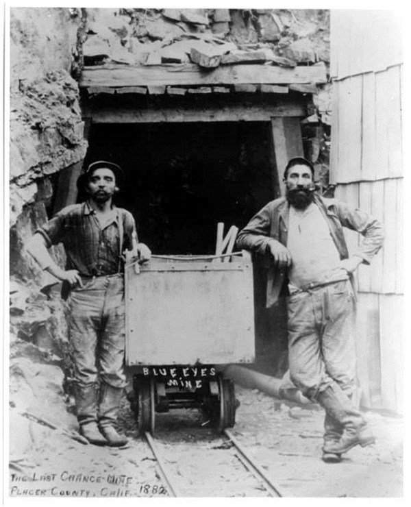 Miners wearing Levi Strauss and Co's waist overalls in 1882.