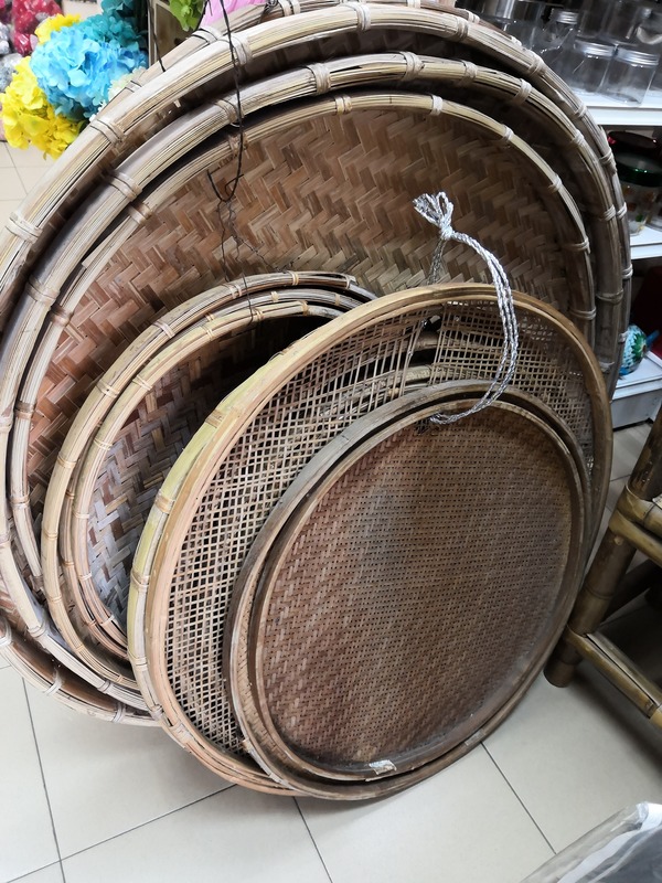 Woven herb drying bamboo trays.