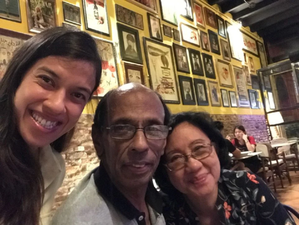 Left to right: Nicol David, her father Desmond David, and her mother Ann Marie.