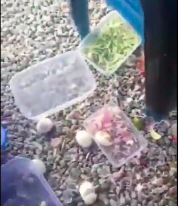 An image captured from the video of the food spilt in the incident.