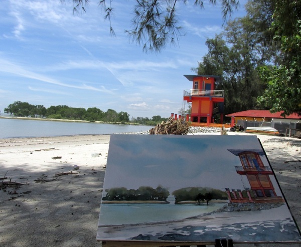 The Civil Defence Department's lookout tower at Kelanang Beach.