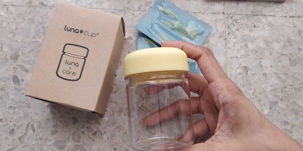 Bottle that can be washed and used to store the menstrual cup.