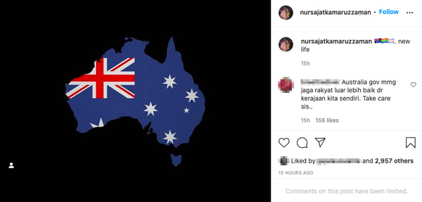 She uploaded a map of Australia with the country's flag on her Instagram next to the words "new life".