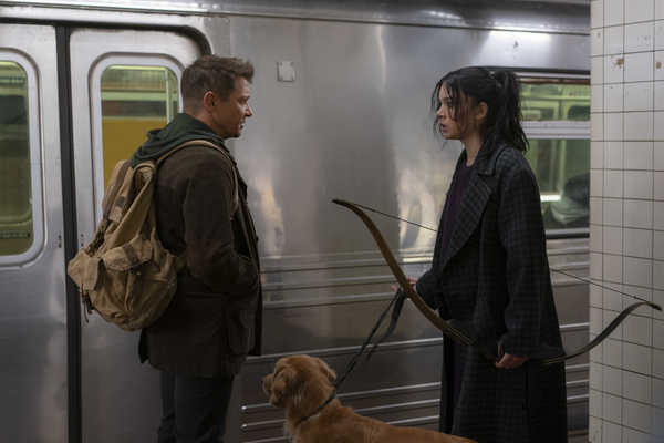 Jeremy Renner (left) as Hawkeye and Hailee Steinfeld (right) as Kate Bishop in Marvel Studios' 'Hawkeye'.