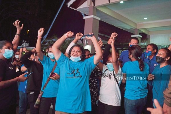 BN supporters cheering after the coalition was declared the winner in the recent Melaka state election.