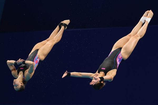 Leong and Pandelela Rinong during the women's 10m synchronised final at the Tokyo Aquatics Centre on 27 July 2021.