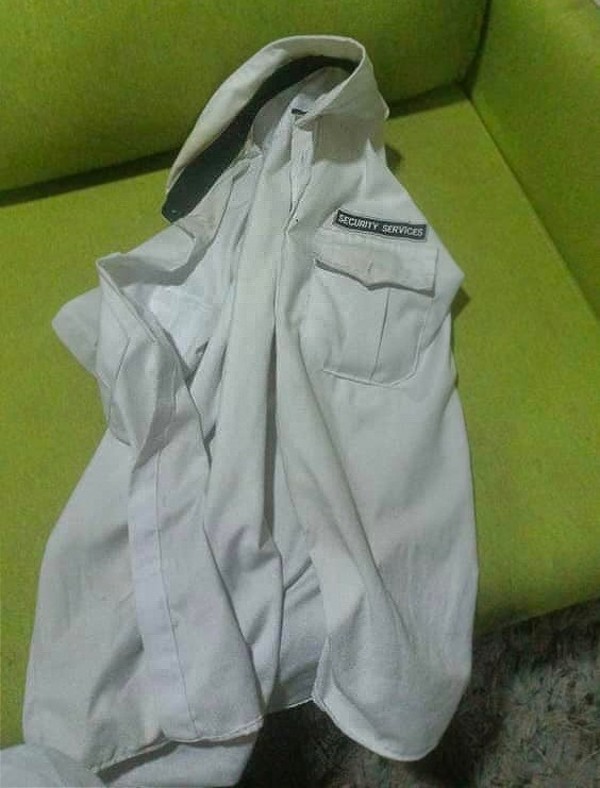 The intruder left his security guard work shirt in the victim's house.