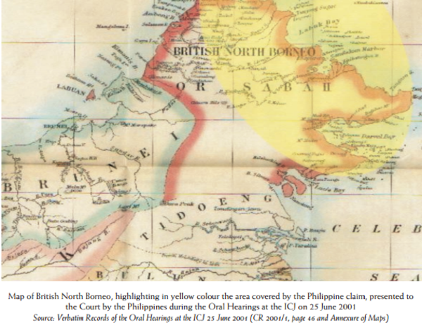 The yellow area shows the part of eastern Sabah involved in the dispute.