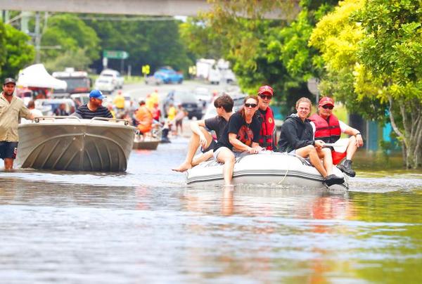 Residents evacuating as flooding affects Chinderah in Australia’s New South Wales on 1 March 2022.