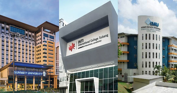 Popular private universities in Malaysia (from left to right): Sunway University, INTI International University, International Medical University.