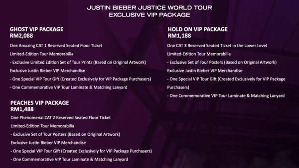 Justice World Tour on X: Concernant les packs VIP : Justice Vip  Experience: 1049€ Ghost Vip Experience: 299€ Peaches Vip Experience: 225€  Hold On Vip Experience: 199€  / X