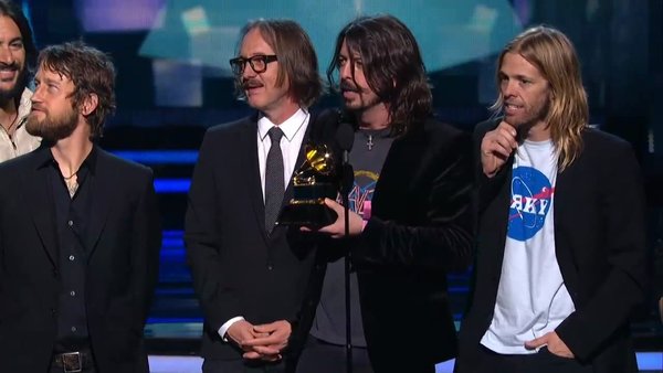 Foo Fighters accepting the GRAMMY for Best Rock Performance at the 54th GRAMMY Awards in 2012.