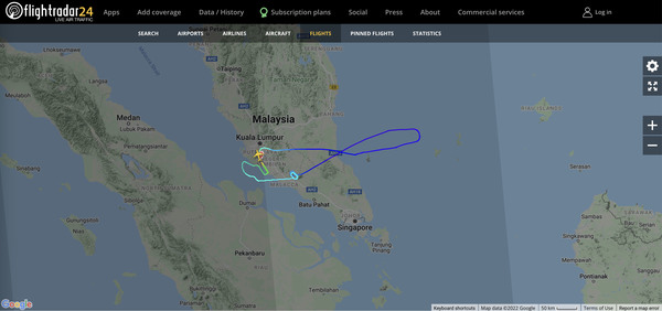 A screenshot of MH2664's flight route.