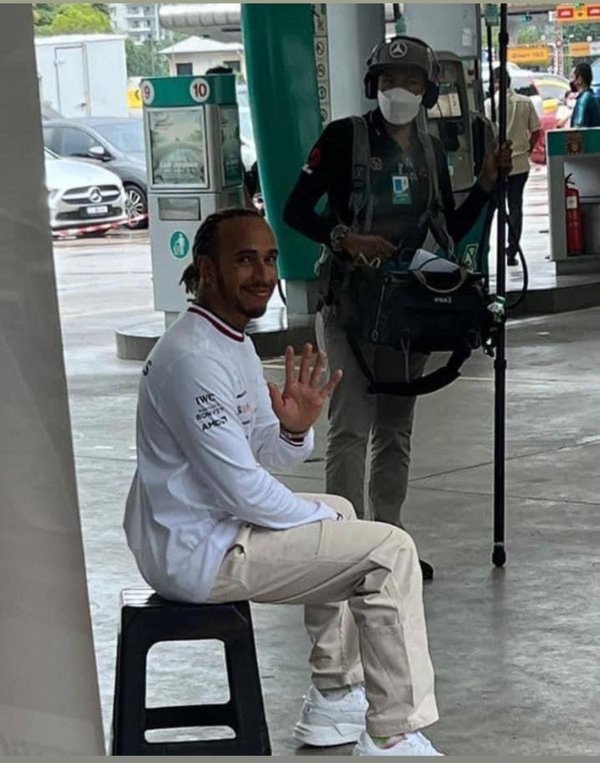 Mercedes-AMG Petronas F1 driver Sir Lewis Hamilton sitting on the legendary stool on 12 April 2022.